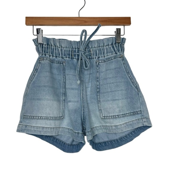 KanCan Womens Paperbag Denim High Rise Shorts Sz Small Drawstring Blue Pockets - Picture 1 of 6